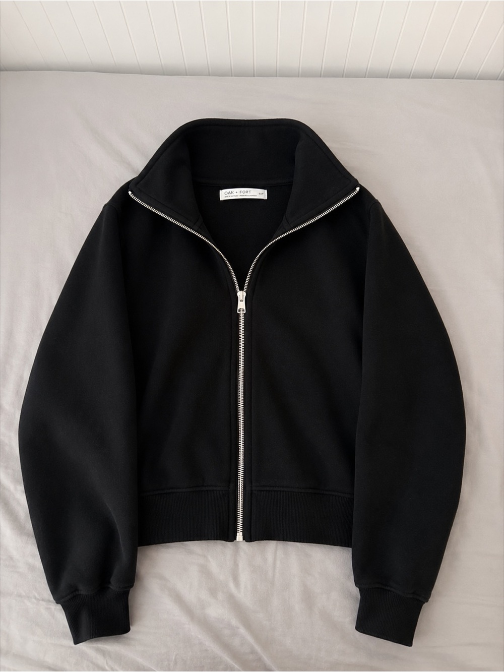 OAK + FORT Black Zip-Up Funnel Neck Sweater
